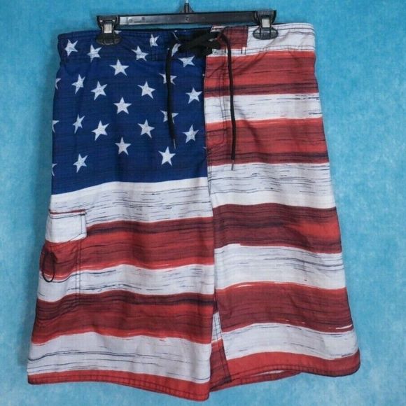 U.S. Apparel Board Shorts, Swim Trunks, Men's, Red/White/Blue, Size Large - Picture 1 of 3